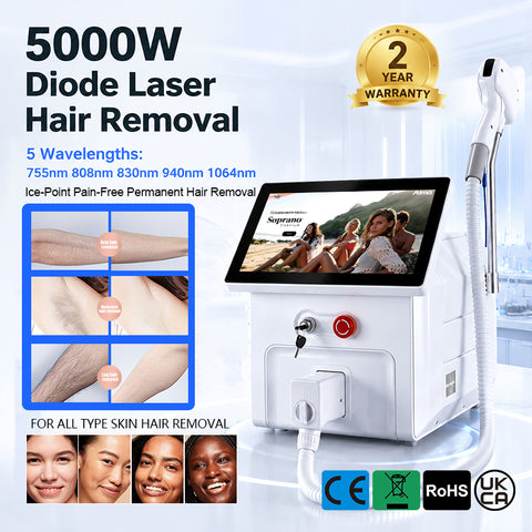 5-Wavelength Diode Laser | 5000W Ice-Cooling Hair Removal
