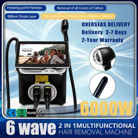 2-in-1 Laser Hair & Tattoo Removal, 6 Wavelength Ice Painless